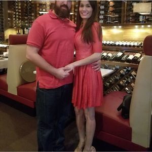 B. DARLIN Coral/Nude Lace Dress XS